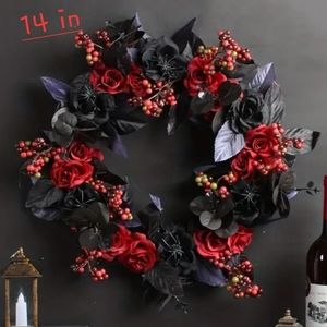 Halloween Rose and Spider 14 in Handmade Wreath.